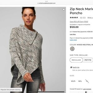 White House Black Market Zip Neck Marled Poncho Sweater